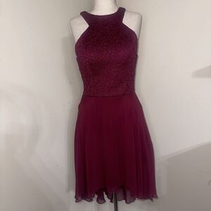 Speechless Prom Hi-Low Open Back A-Line Lace Sparkle Dress Burgundy Sz 9 EUC